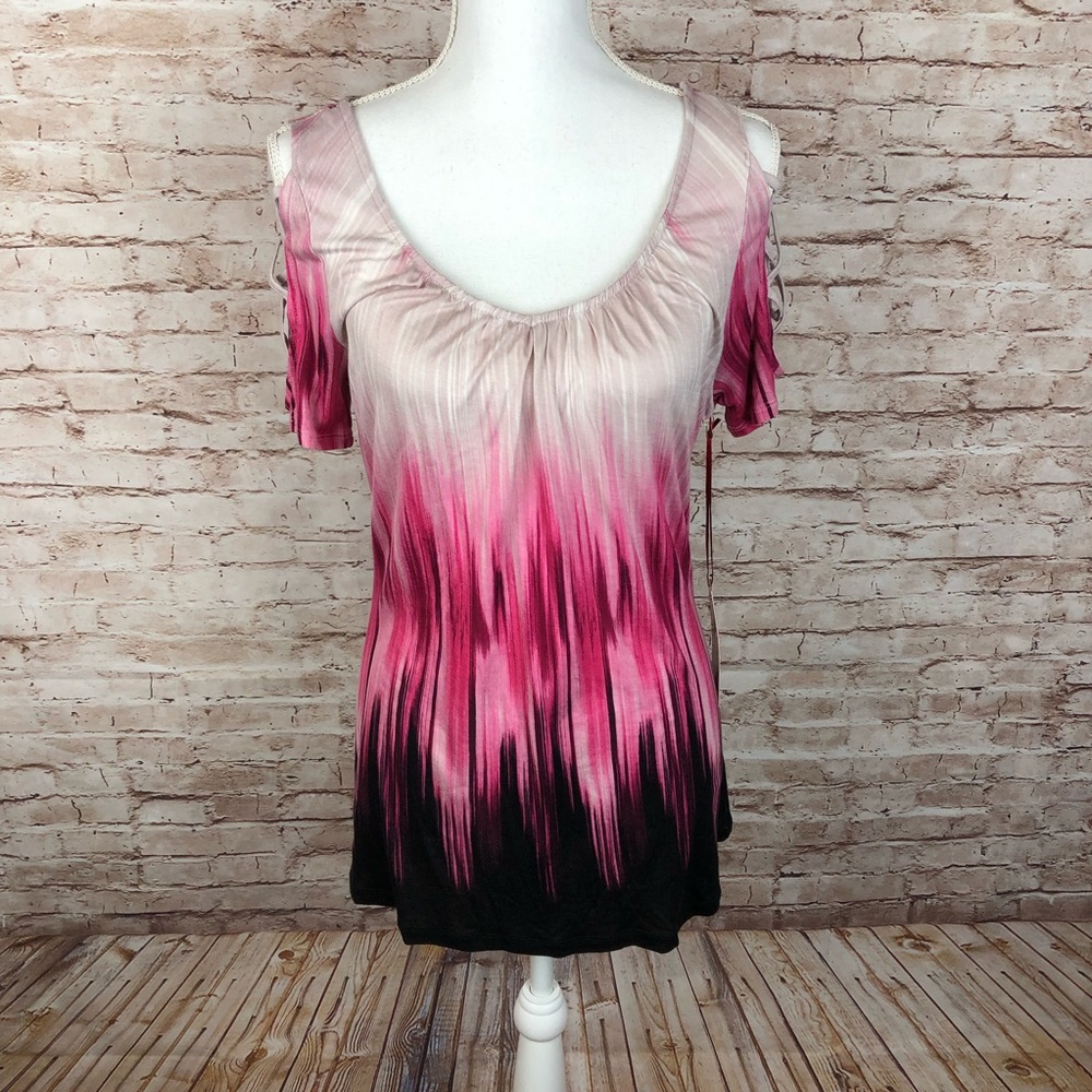 Jennifer Lopez Top Sz Small NWT Cold Shoulder V-Neck Lace Up Sleeve Blouse